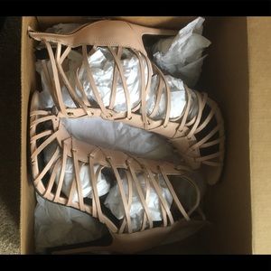 Pale pink Zara cage lace heels
